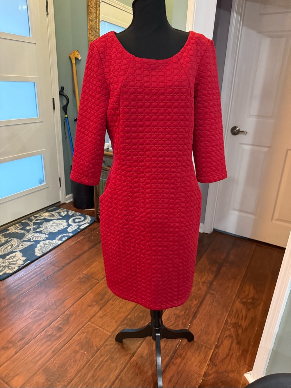 Sharagano Red Textured Sheath Midi Dress
